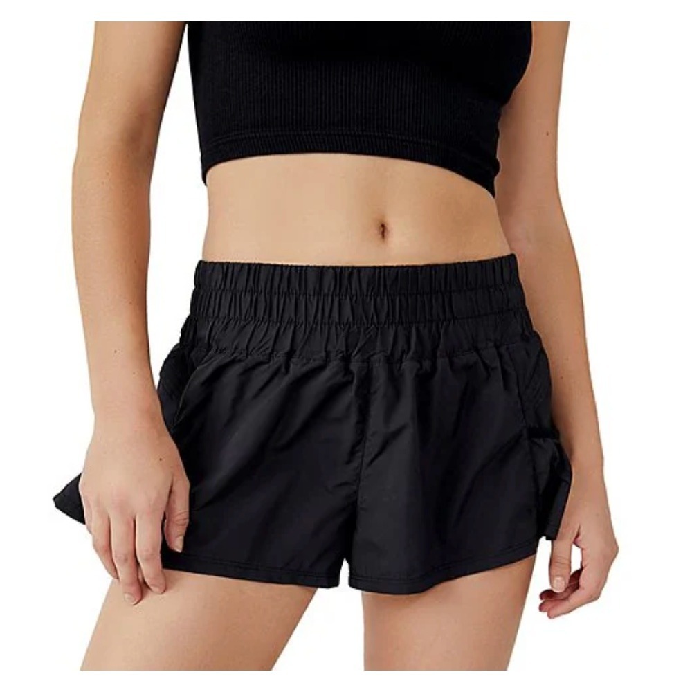 FP Movement Free People Get Your Flirt On Black High Rise Smocked Shorts Sz L